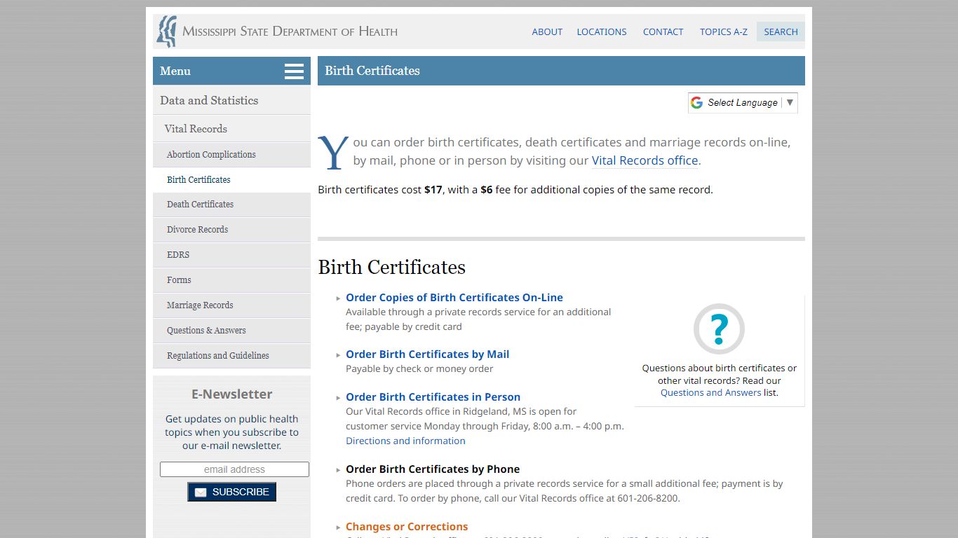 Birth Certificates - Mississippi State Department of Health